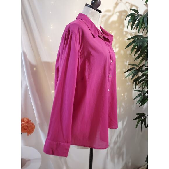 Nic+Zoe Cotton Button Up Blouse Shirt Womens Plus Size 1X Hot Pink Poplin Career - Picture 4 of 10
